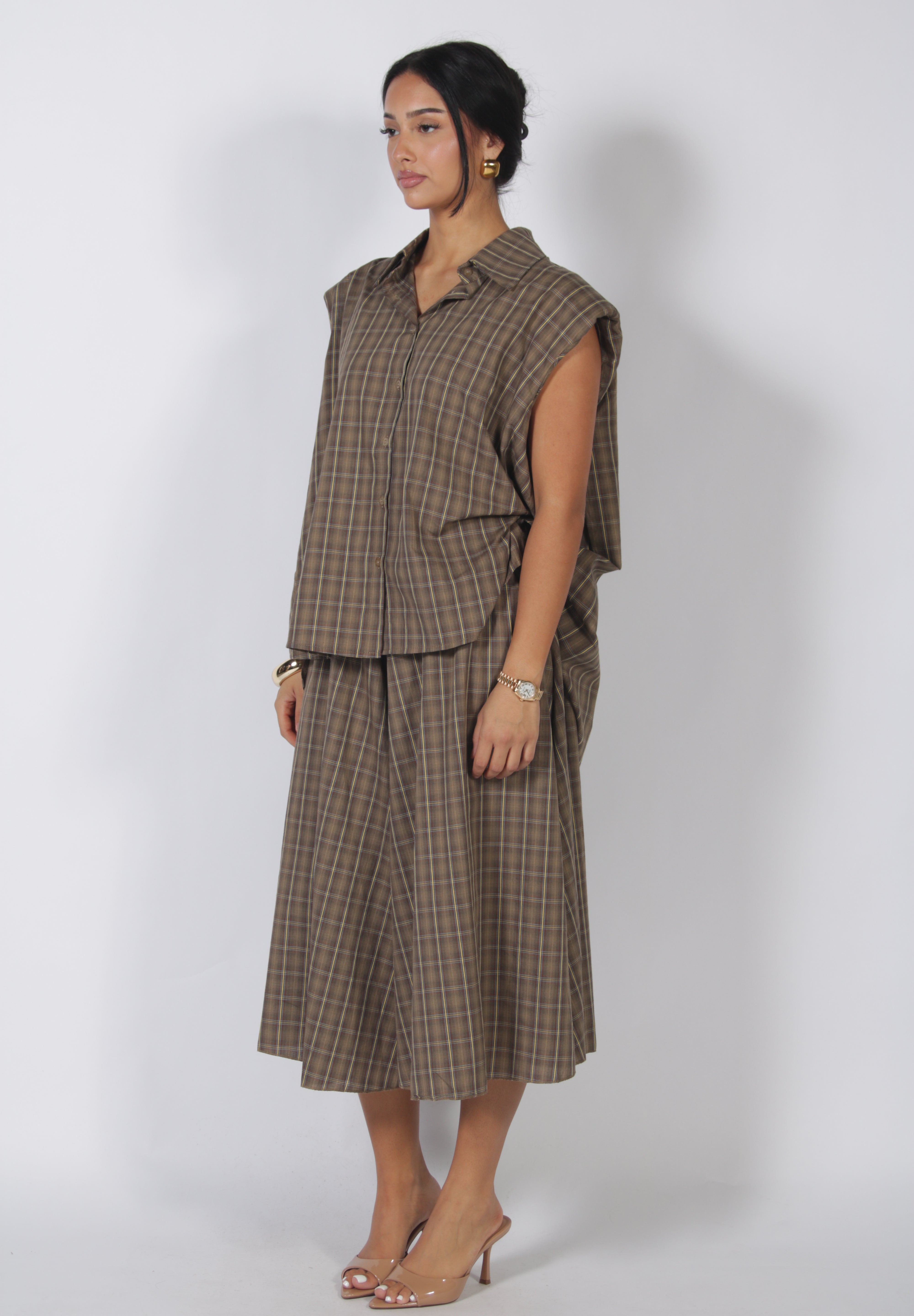 Flannel short set Coffee