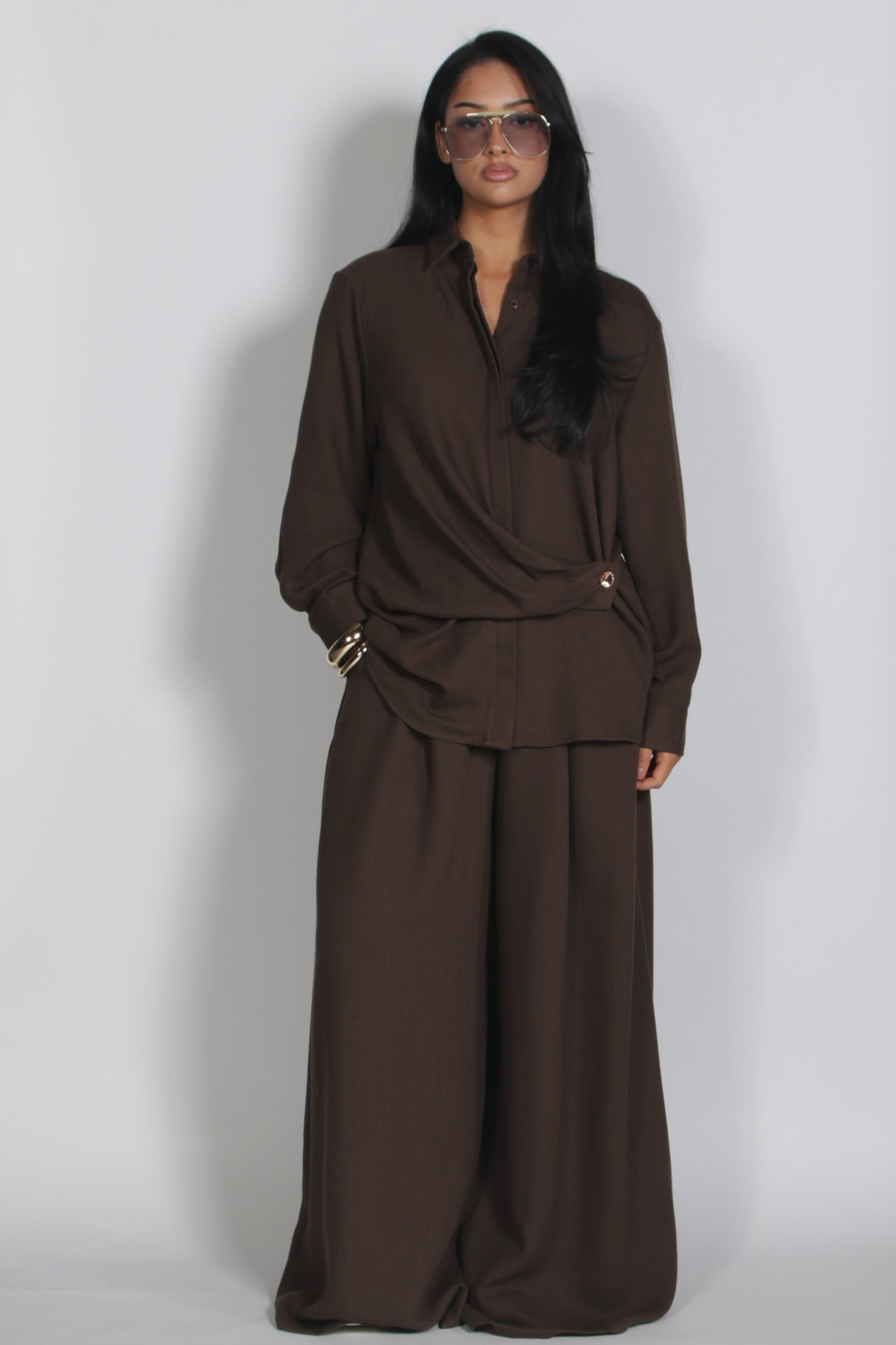 Linnen twinset Brown