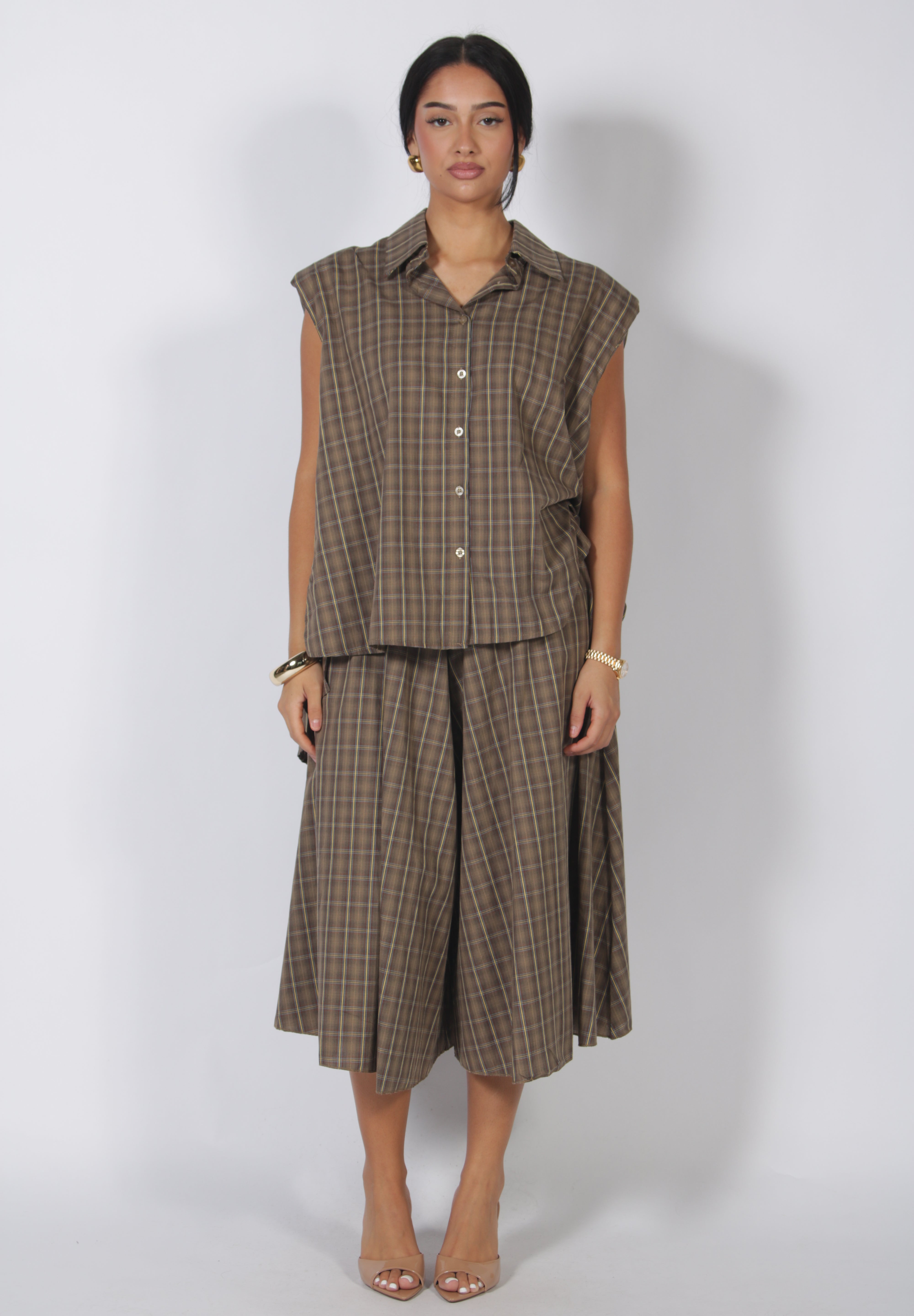 Flannel short set Coffee