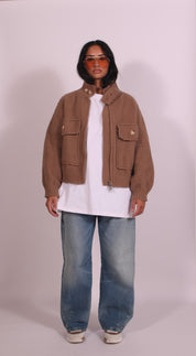 Heavyweight crochet bomber Beige