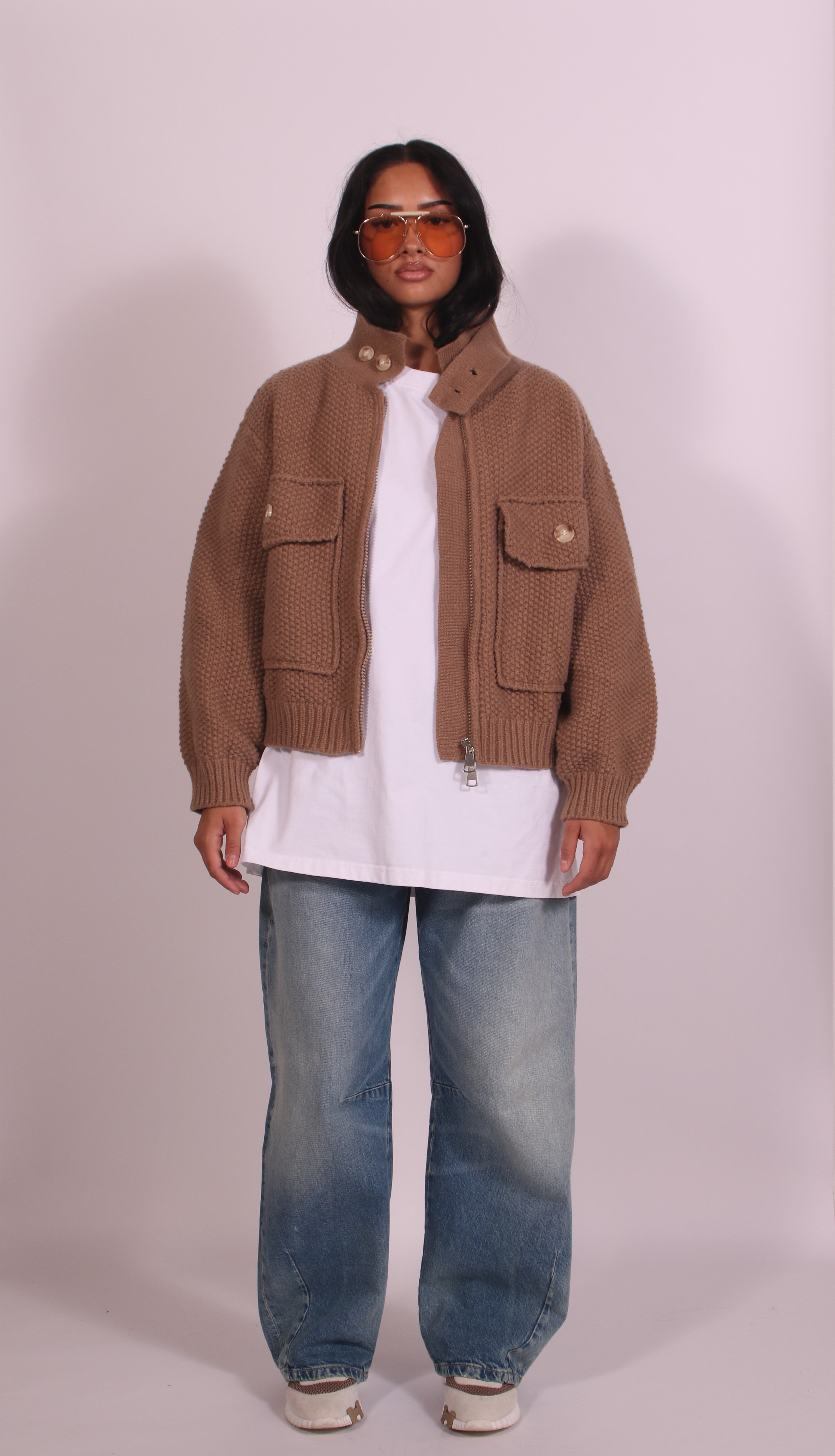 Heavyweight crochet bomber Beige