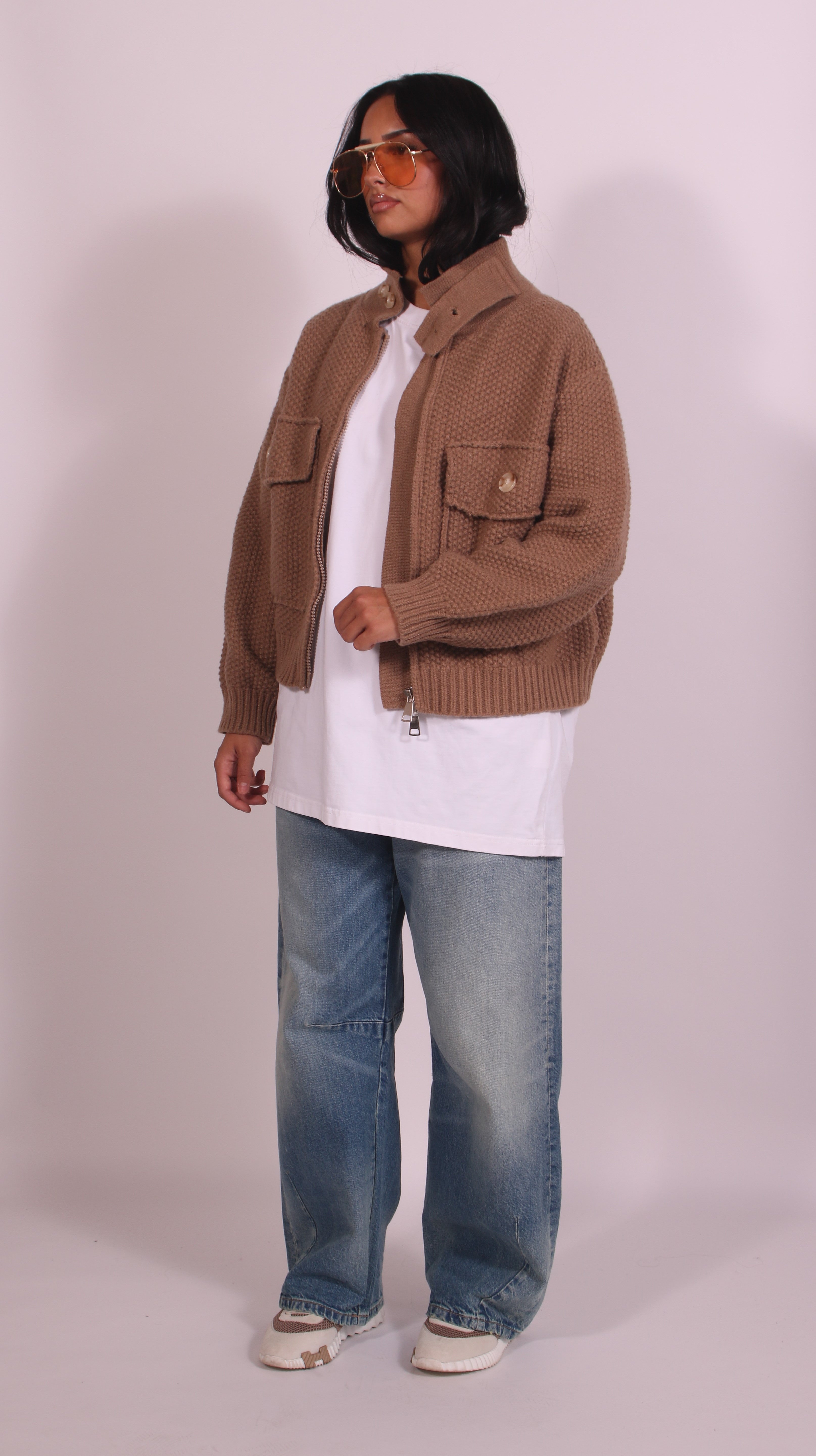 Heavyweight crochet bomber Beige