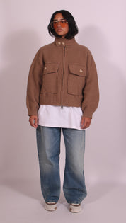 Heavyweight crochet bomber Beige