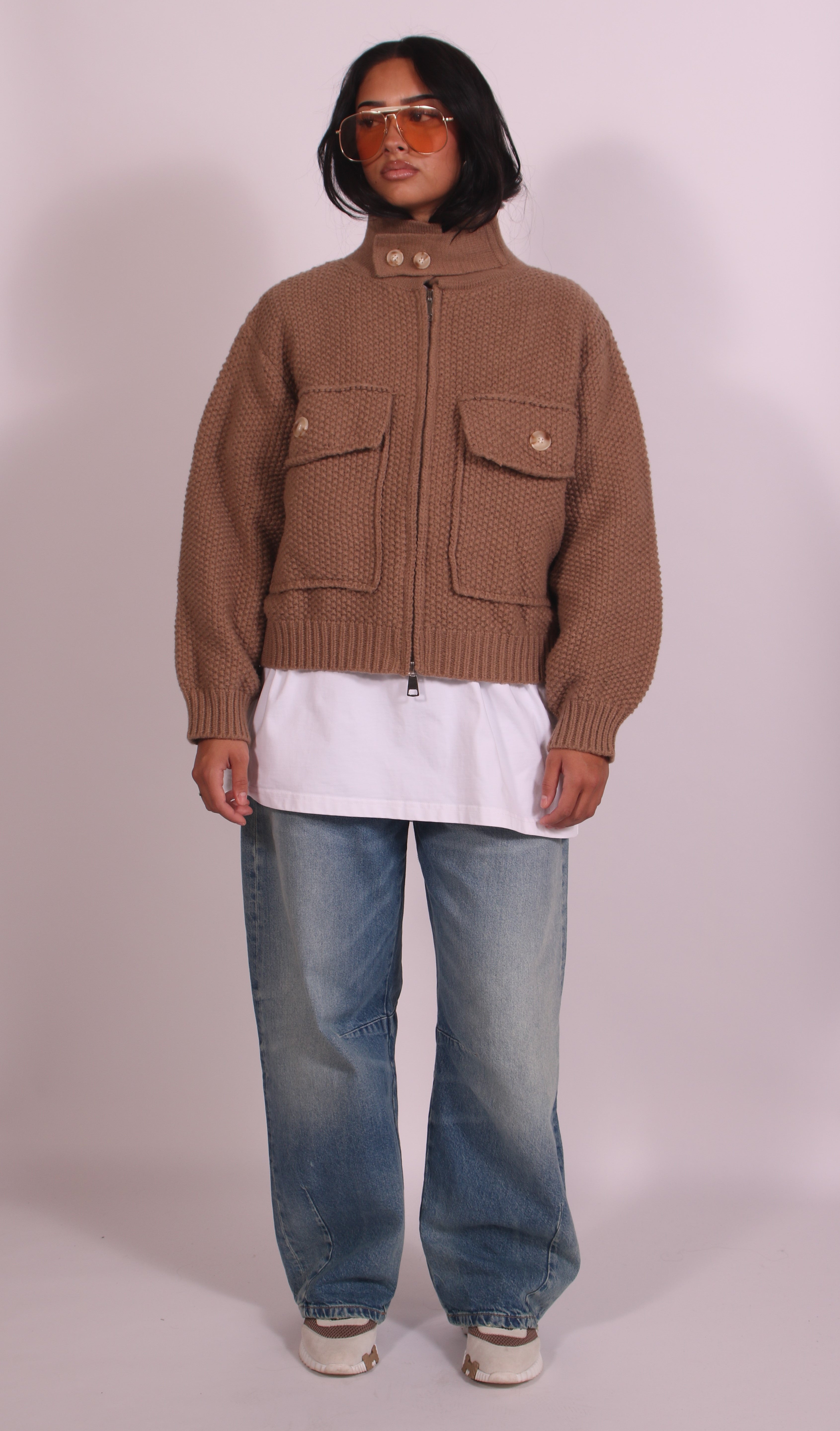 Heavyweight crochet bomber Beige
