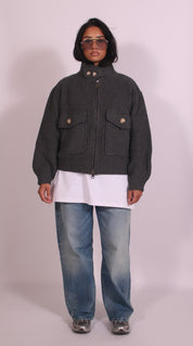 Heavyweight crochet bomber Grey