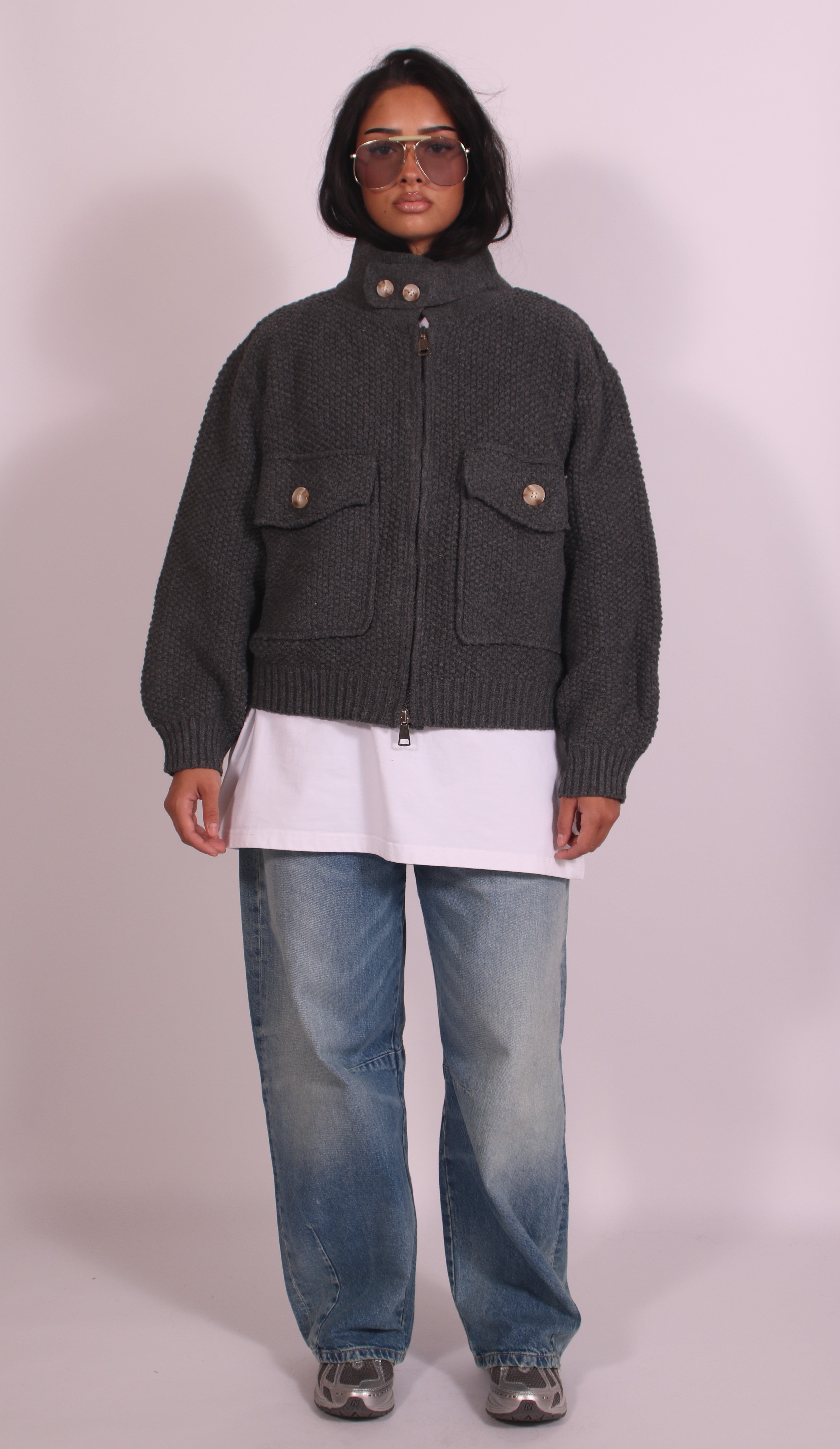 Heavyweight crochet bomber Grey