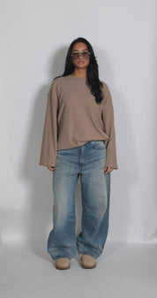 Velours striped shirt Taupe