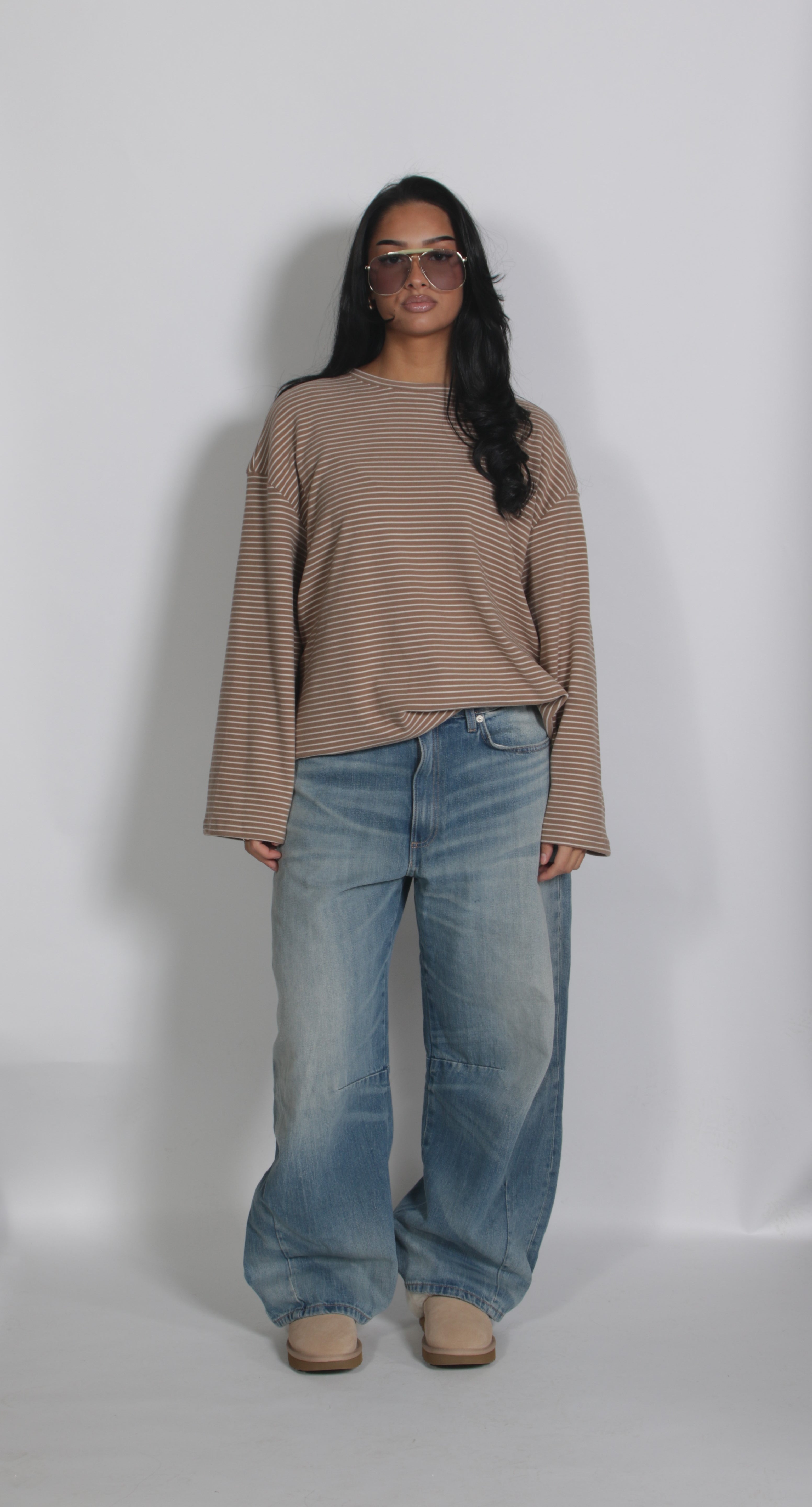 Velours striped shirt Taupe