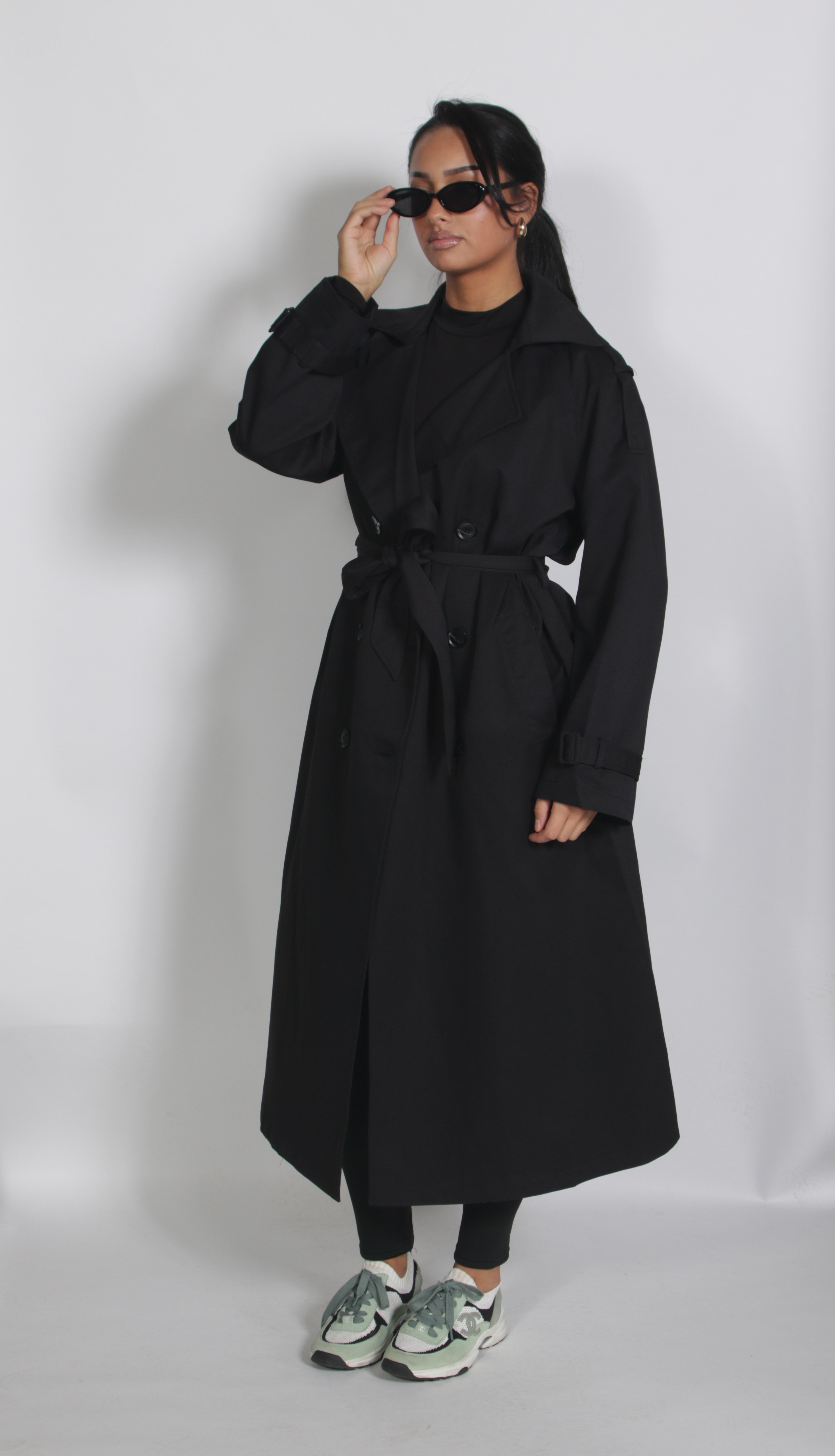 Maxi trenchcoat Black