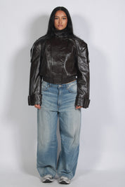 Padded leather jacket Brown