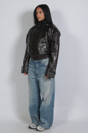 Padded leather jacket Brown