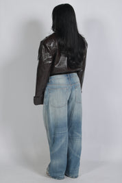 Padded leather jacket Brown