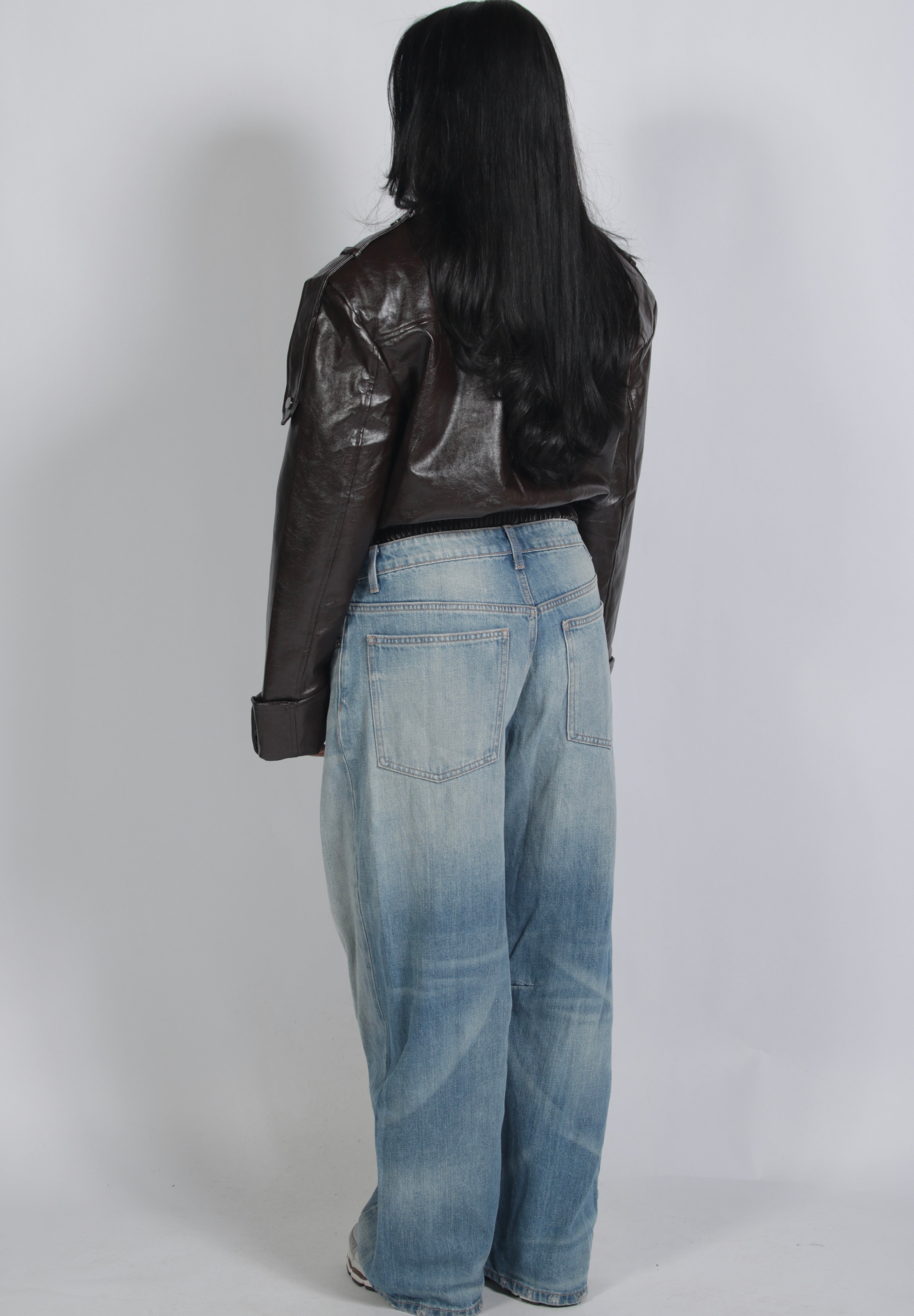Padded leather jacket Brown