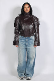 Padded leather jacket Bordeaux
