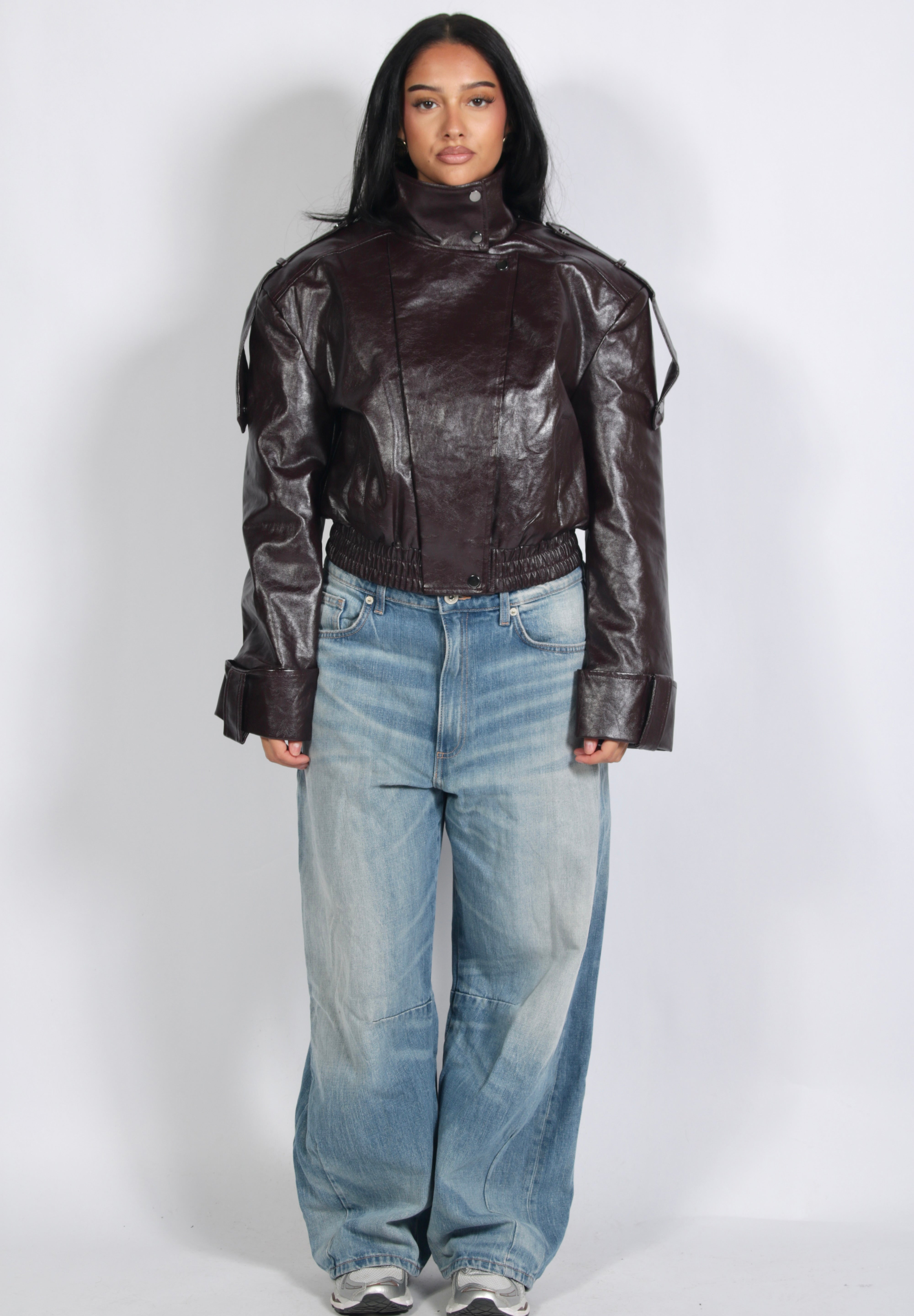 Padded leather jacket Bordeaux