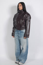 Padded leather jacket Bordeaux
