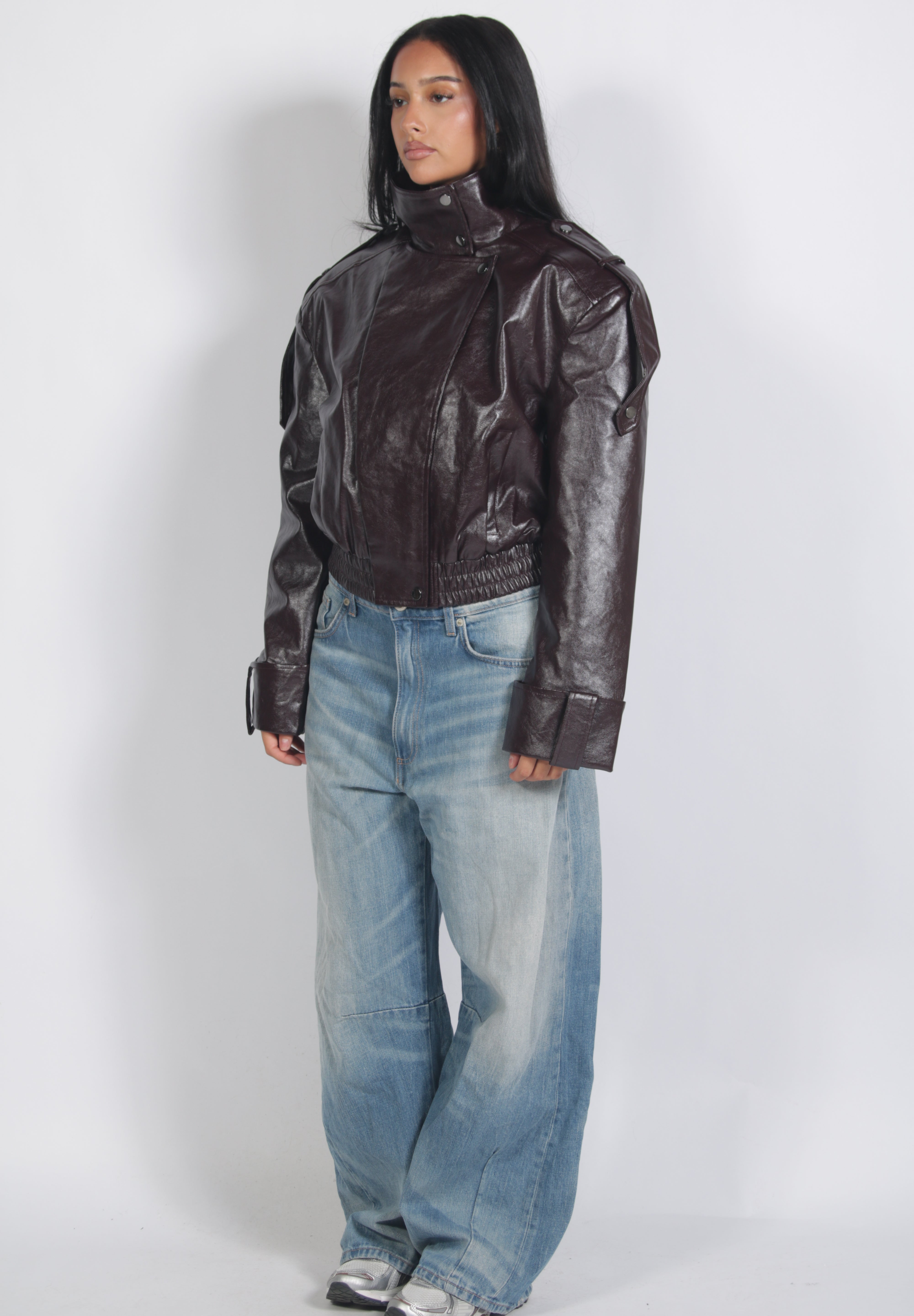 Padded leather jacket Bordeaux