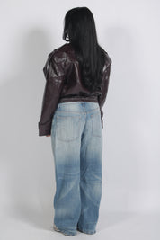 Padded leather jacket Bordeaux
