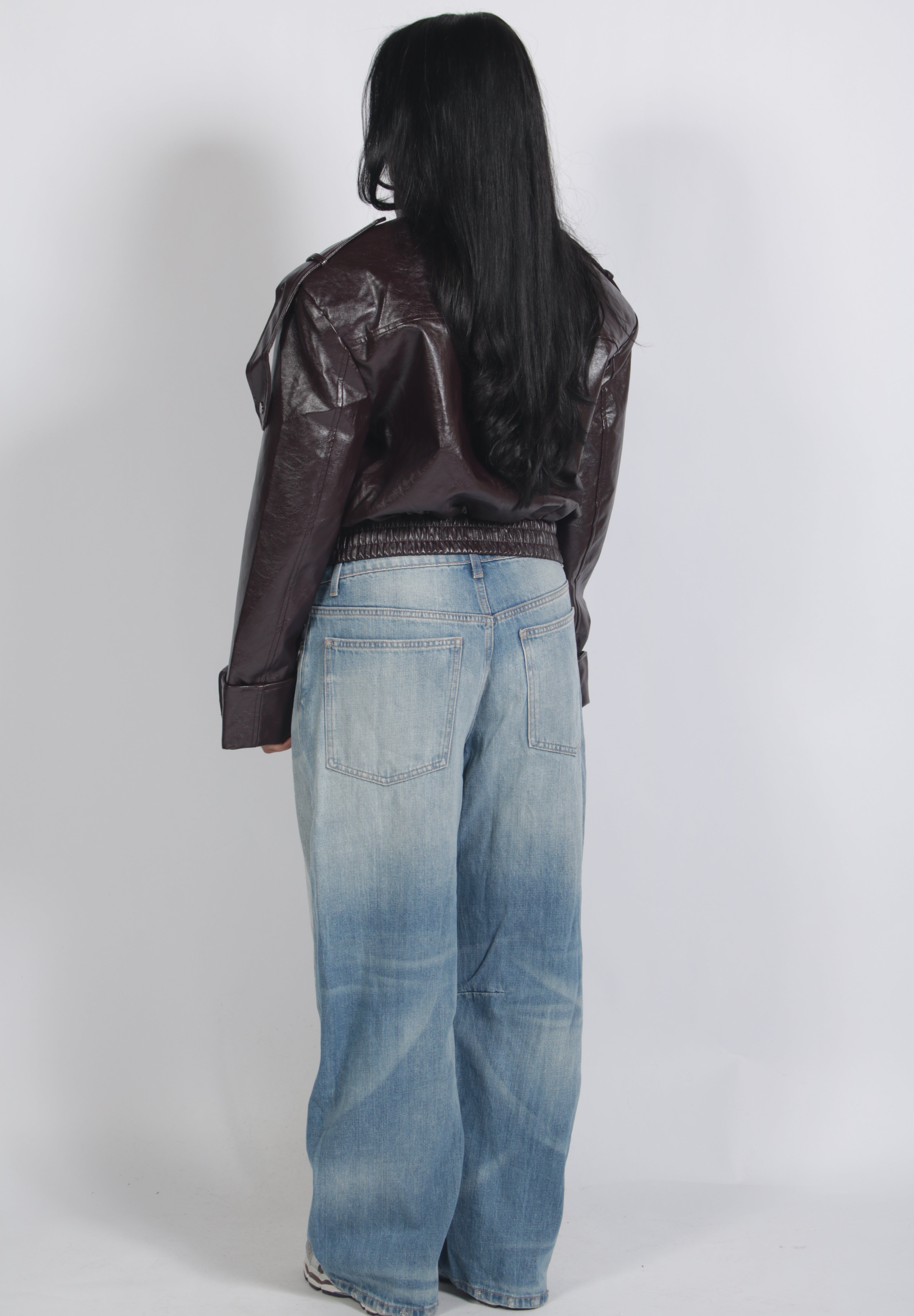 Padded leather jacket Bordeaux