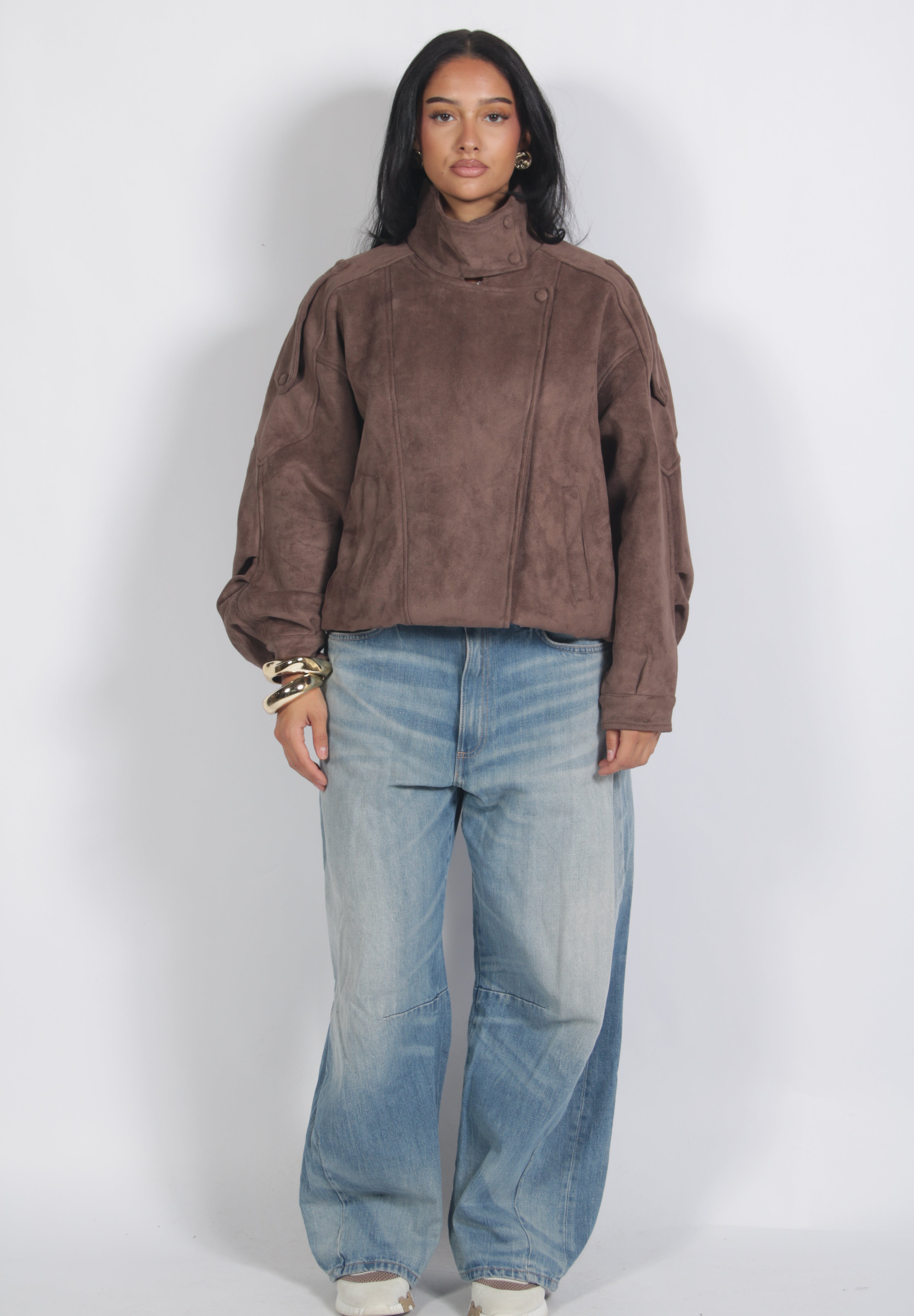 Oversized suède bomber Brown