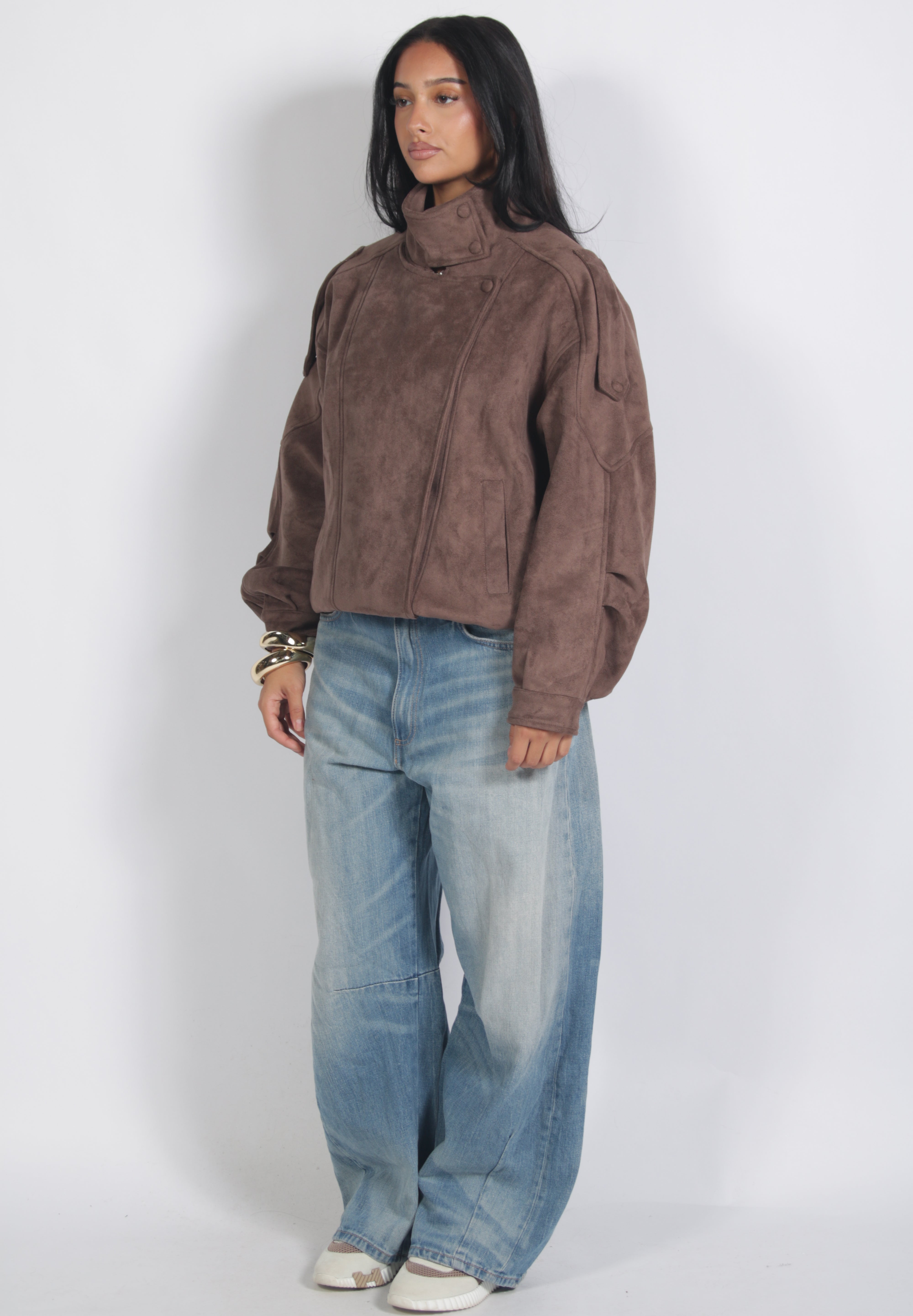 Oversized suède bomber Brown