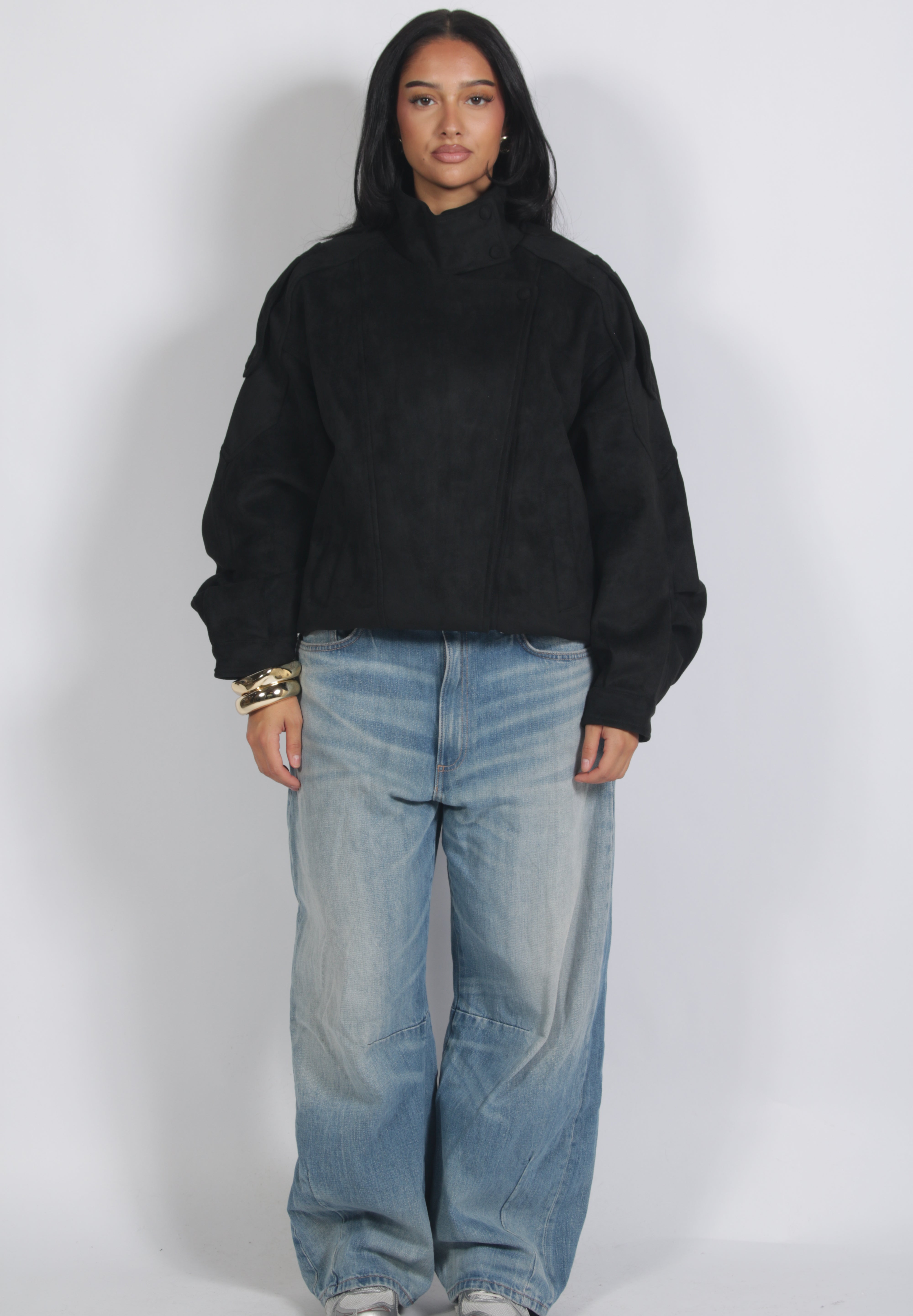 Oversized suède bomber Black