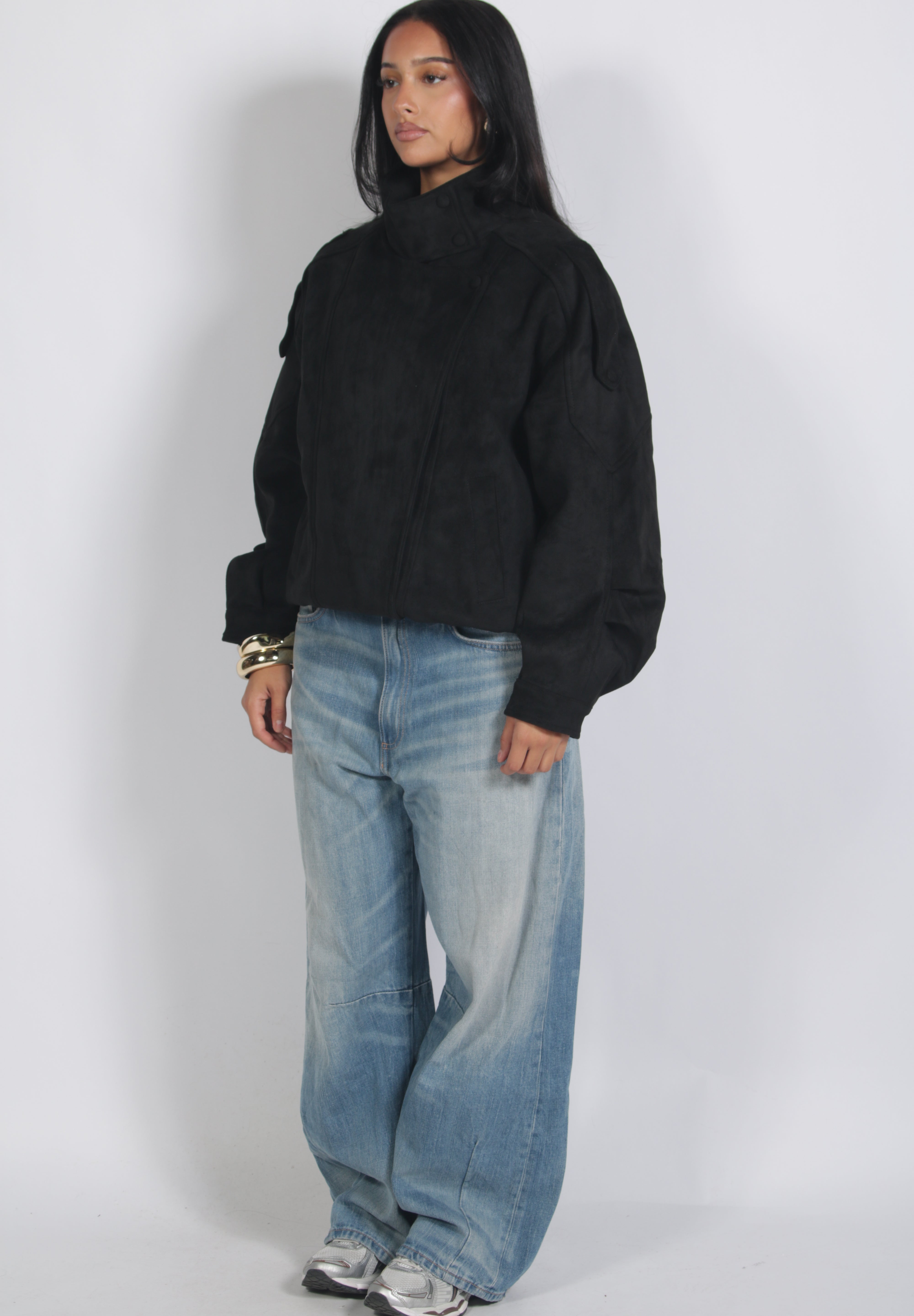 Oversized suède bomber Black