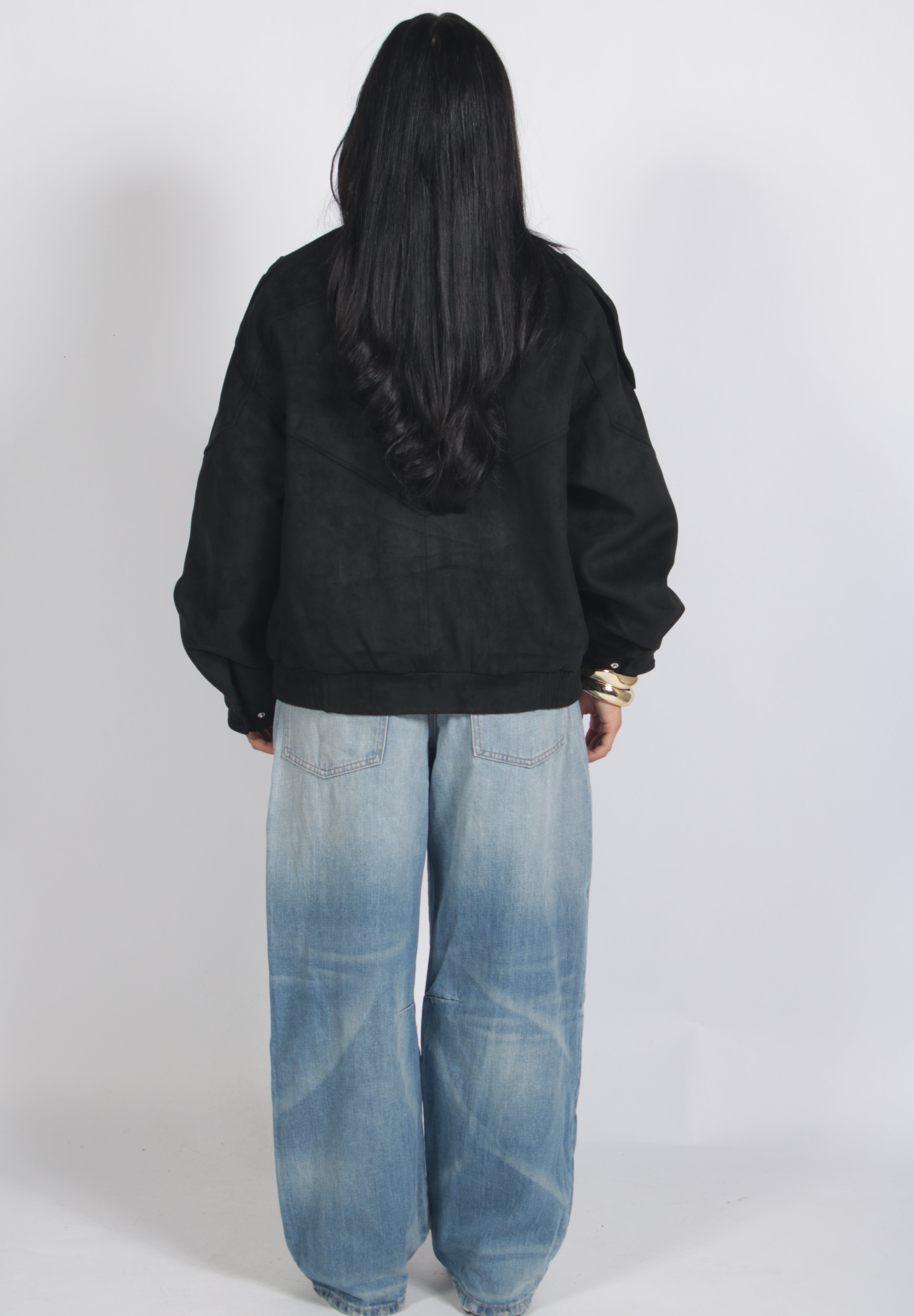 Oversized suède bomber Black